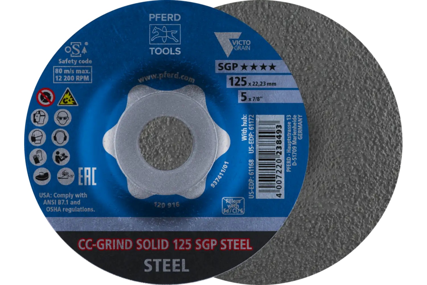 Picture of Pferd Grinding disc, CC-Grind®-Solid, 5" x 7/8, SGP Steel Victograin®, Ceramic
